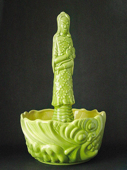 Lime green Royal Haeger Dragon Bowl with Jewelled Lady